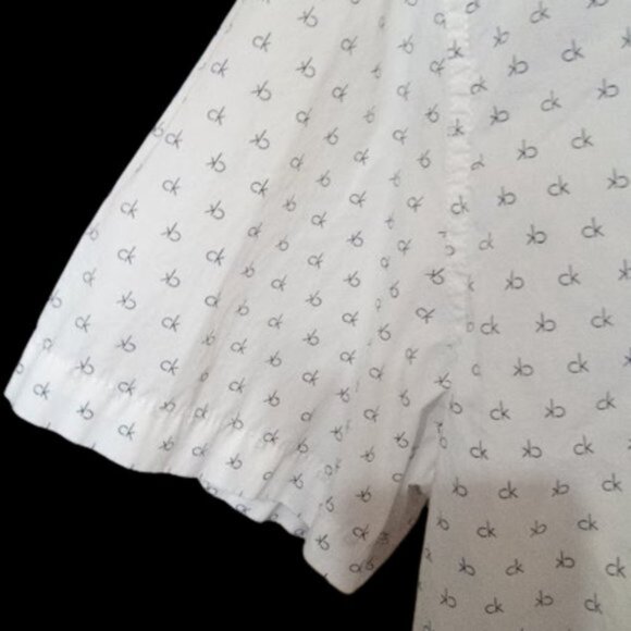 CALVIN KLEIN White Black Button Down Cotton Blouse Shirt XL - Picture 4 of 8